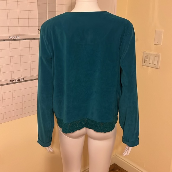 Vintage Koret Blazer Womens Blue Patchwork Crochet Retro 80s 90s Jacket L - Picture 4 of 8